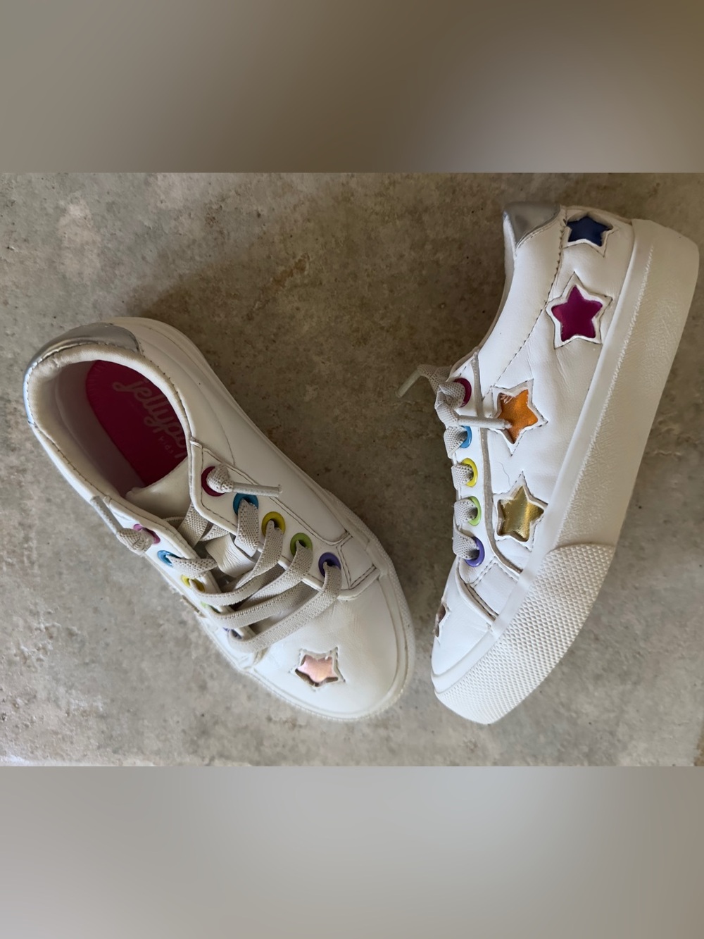 Jellypop Kids White Sneakers with Rainbow Star Cutouts
